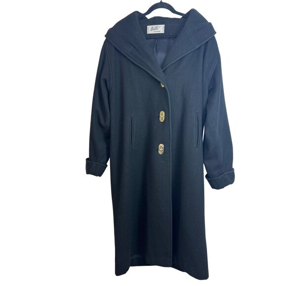 Vintage Billi by Billycoat Long Black Wool Overcoat Hooded Heavy Made in USA XL - Picture 16 of 16